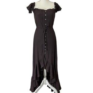 NWOT Wishlist Apparel Maxi Dress Off Shoulder Ruffle Dark Gray Brown Size S‎